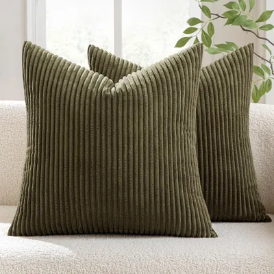 Productafbeelding van Kussensloop set van 2, corduroy, met verborgen rits, 45x45 cm, olijgroen
