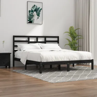 Produktbild von The Living Store Massivholzbett Schwarz 200x200 cm