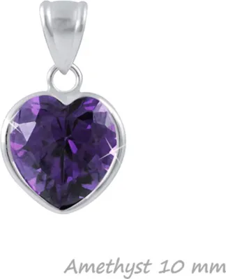 Produktbild von Zirkonia Herz Anhänger 925 Silber mit / ohne Kette für Damen & Kinder Amethyst 10 mm ohne Kette