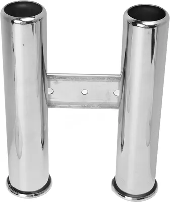 Imagen del producto de Soporte para cañas de pescar, tubo de acero inoxidable, con 2 conectores tubulares para sujetar cañas, ideal para barcos, vehículos recreativos y yates. Diámetro: 42 mm