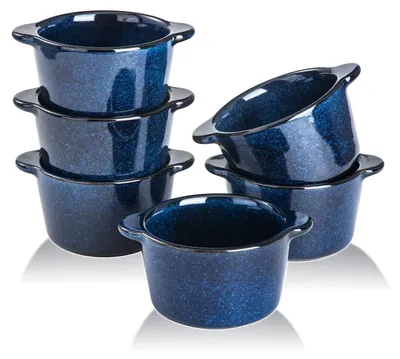 6er Set Ofenfeste Soufflé Schalen 6 oz Keramik Blau