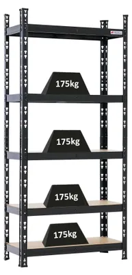Produktbild von Schwerlastregal HERMES | HxBxT 150x70x30 cm | 4 MDF-Platten-Ebenen 4mm | Fachlast 175kg | Schwarz | Metallregal klein Lagerregal Metall Steckregal Regal 30cm tief
