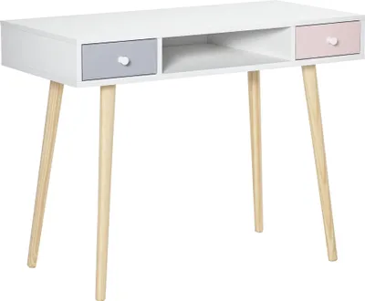 Produktbild von HOMCOM Kinder Schreibtisch mit Schublade für 6-10 Jahre Weiß+Rosa+Grau