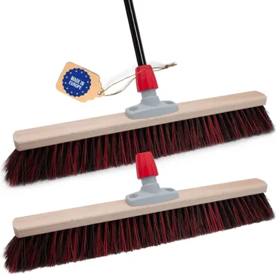 Produktbild von Novaliv 2x Straßenbesen 60 cm mit Stiel draußen Arenga-Elaston Borsten Ideal als Besen draußen Gartenbesen harte borsten mit Stiel Hofbesen Stallbesen Kehrbesen Industriebesen Outdoor broom