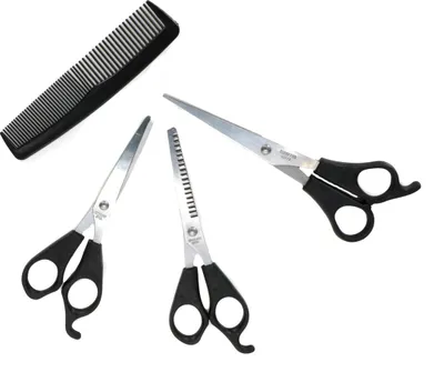 Produktbild von 4-teiliges Haarscheren Set, Haarschneideschere, Schere für Pony, Modellierschere zum Haare ausdünnen und Kamm, rostfreier Edelstahl