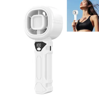 Produktbild von Tischventilatoren, Tragbare Handventilatoren, Mini-Ventilator mit Digitalanzeige, 3000 mAh, 3 Windstärken, für Reisen im Freien, zu Hause, Weiß