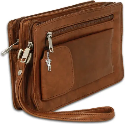 Immagine prodotto di DrachenLeder borsa da polso da uomo in vera pelle marrone 20x12x7 - incl. ciondolo a forma di fata D2OTJ512C