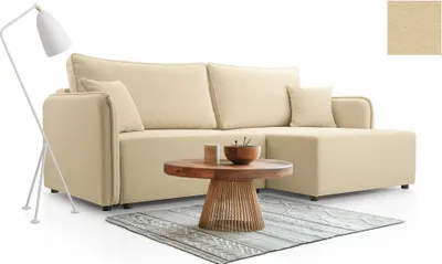 Produktbild von BETTSO Stilvolles beiges Ecksofa AURORA mit Schlaffunktion und Bettzeugablage für das Wohnzimmer Rechts