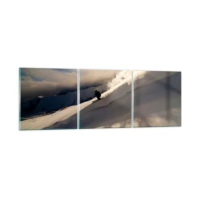 Produktbild von Bilder auf glas - Berge Ski Winter - 120x40cm - Glasbilder - Wandbilder - Kunstdruck - zum Aufhängen bereit - Wanddekoration aus Glas - Glas Bilder - Wandbild auf Glas - 3 Teile - GCA120x40-0511