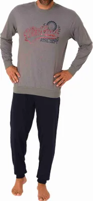 Produktbild von Herren Pyjama Schlafanzug langarm mit Bündchen in eleganter Optik - 212 101 10 904 ; grau , 52