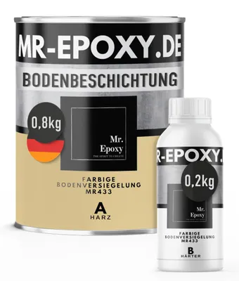 Produktbild von Mr. Epoxy Epoxidharz Bodenbeschichtung (1 kg, RAL 1001 Beige) - 2K Betonfarbe für Garagen, Keller & Werkstatt Boden - Flüssigkunststoff Epoxid Grundierung und Bodenversiegelung