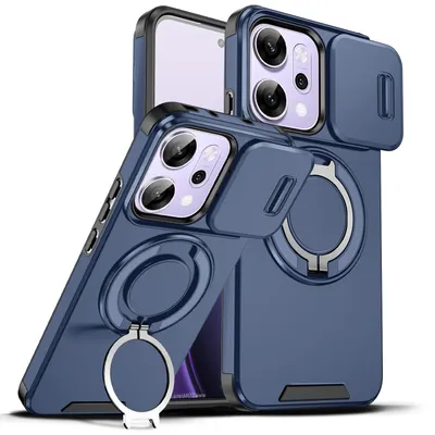 Obrázek produktu pro Dvouvrstvé pouzdro pro Oppo Reno14 Pro, s posuvným krytem fotoaparátu a magnetickým kroužkovým stojánkem Modrý