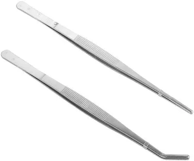 Produktbild von Set aus 2 gebogenen Pinzetten aus Edelstahl – ideal für Wasserlebewesen und Pflanzen