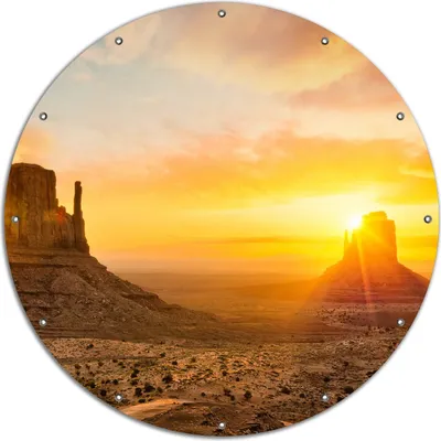 Produktbild von Wallario rundes Outdoor-Poster für Garten oder Balkon, Motiv Monument bei Sonnenuntergang, 120 cm Durchmesser