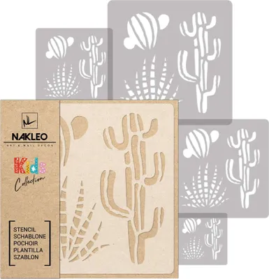 Produktbild von Schablonen Malen für Kinder, 5 Stück Set 9x9 cm bis 34x34 cm Kaktus Opuntia Pflanze, Wiederverwendbare Kunststoff für Kinderzimmer Malvorlage Raumdekoration