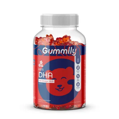 Produktbild von Gummily® Premium Multivitamin DHA Gummibärchen für Kinder – 275mg DHA (aus Algen) – Mit Omega-3, 6 & 9 Fettsäuren Mit Vitamin C – Ausgewogene Formel
