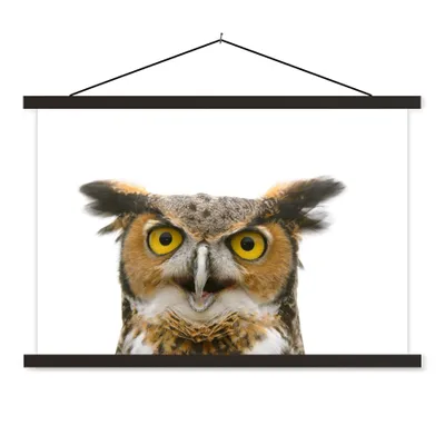 Produktbild von MuchoWow® Textilposter Eule - Vogel - Porträt 60x40 cm mit schwarzem Rahmen - Hölzernes