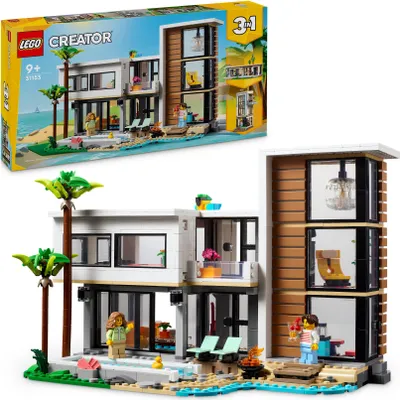 Produktbild von LEGO Creator Modernes Haus, 3-in-1-Set zum Umbauen in ein Stadthaus oder eine Waldhütte, Modellhaus, Geschenkidee für Jungen und Mädchen ab 9 Jahren, Lernspielzeug 31153