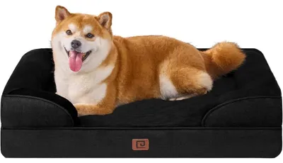 Produktbild von Orthopädisches Hundebett mit Memory Foam, 89x56cm, waschbar, wasserdicht, rutschfest, hoher Rand, Schwarz