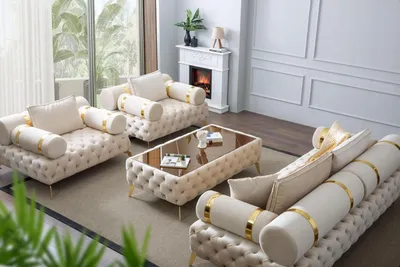 Image de Table basse Chesterfield Blanc Acier inoxydable Moderne Rectangulaire Forme Textile