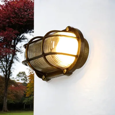 Produktbild von Außenleuchte Wand E27 IP64 Haus Hof Glas Messing Maritim Wandlampe außen