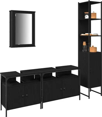 Immagine prodotto di vidaXL Set di mobili da bagno, 4 pezzi, finitura nero effetto legno di quercia