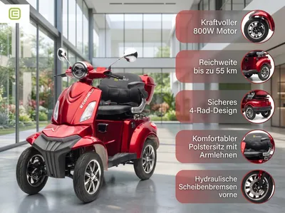 Zdjęcie produktu dla Elektryczny skuter dla seniorów MAXXI 4.0 – akumulator litowy – 1000 W – 25 km/h – CZERWONY