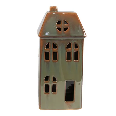 Produktbild von Clayre & Eef Dekoratives Haus mit LED 7x6x15 cm Grün Porzellan