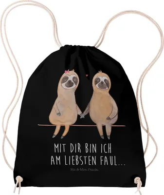 Produktbild von Mr. & Mrs. Panda Stoffrucksack Faultier Pärchen - Schwarz - Geschenk, Liebe, Verliebt, Baumwolltasche, Beziehung, Kleiner Rucksack, gymnastiktasche, wander, Jutebeutel