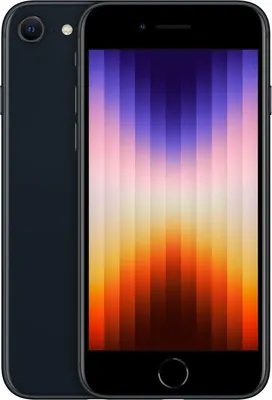 A black iPhone SE is shown from the front and side.