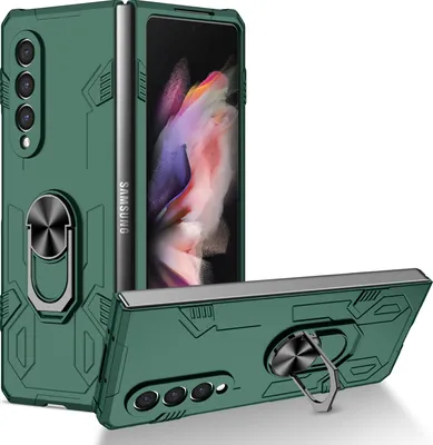 Produktbild von Galaxy Z Fold3 Hülle, Robust Harter PC, Stoßfest, Ringhalter, Ständer Schutzhülle für Samsung Galaxy Z Fold 3 5G Grün