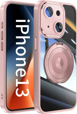 Produktbild von Handyhülle für iPhone 13 Transparent Militärschutz mit Magnetring Ständer und Kameraabdeckung Pink