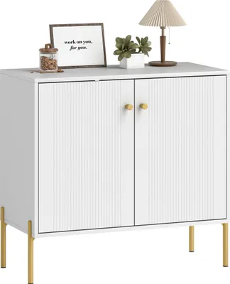 Image de HOMCOM Buffet salon, meuble de rangement avec double porte cannelée, étagère réglable, pieds en acier, style moderne, buffet salle à manger et cuisine, 80 x 39,1 x 76 cm, blanc