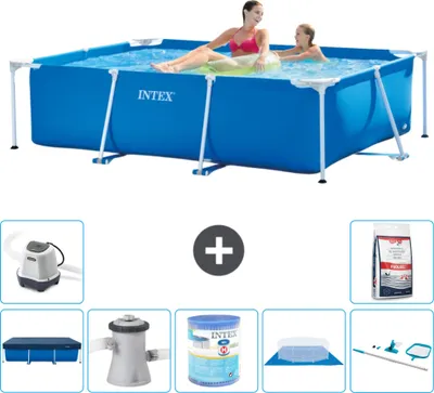 Produktbild von Intex-Schwimmbecken mit rechteckigem Rahmen – 220 x 150 x 60 cm – Blau – im Lieferumfang enthalten Abdeckung - Filterpumpe für Schwimmbad - Filter - Bodenplane - Reinigungskit - Salzwassersystem