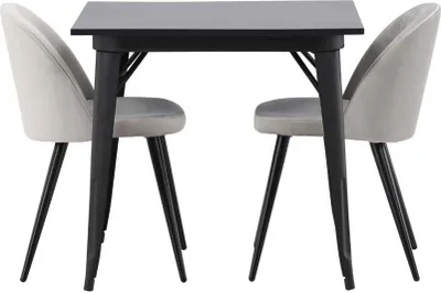 Produktbild von Tempe Essgruppe Tisch schwarz und 2 Velvet Stühle grau.