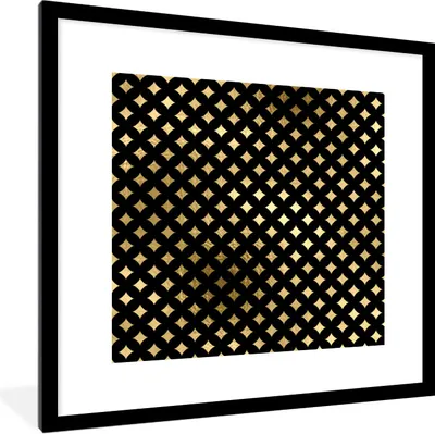 Produktbild von MuchoWow® Gerahmtes Poster Muster - Sterne - Gold 40x40 cm - Poster mit Schwarzem Bilderrahmen Wandposter Rahmen Foto Bilder - Poster - Plakat im Rahmen