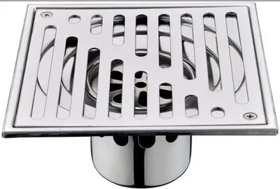 Image de Acier inoxydable, siphon carré pour cabine de douche, 150 x 150 mm, anti-odeurs, clapet de vidange