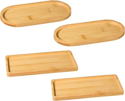 Zdjęcie produktu dla Tace bambusowe - 4 sztuki - Półmiski do serwowania do kuchni