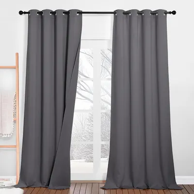 Zdjęcie produktu dla Zestaw zasłon zaciemniających z przelotkami, 2 panele o wymiarach 132 x 240 cm, kolor: szary
