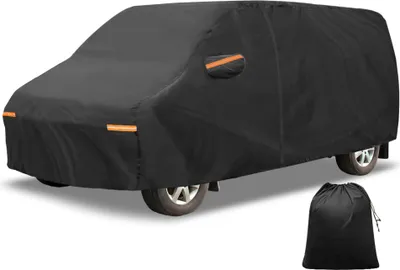 Produktbild von Autoabdeckung fš¹r Ford Transit Connect Aluminiumfolie Outdoor Vollabdeckung Autoabdeckung Alle Wetter Wasserdicht Winddicht Sonnenschutz mit Fahrertš¹r Rei?verschluss Schwarz