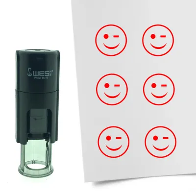 Produktbild von CombiCraft Selbstfärbender Stempel 'Zwinkernder Smiley' in der Farbe Rot, Ø10mm
