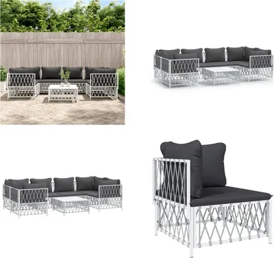 Image de vidaXL 7 pcs. Garden Lounge Set with Coussin White Steel - Garden Lounge Set - Garden Lounge Sets - Lounge Set - Garden Lounge Set