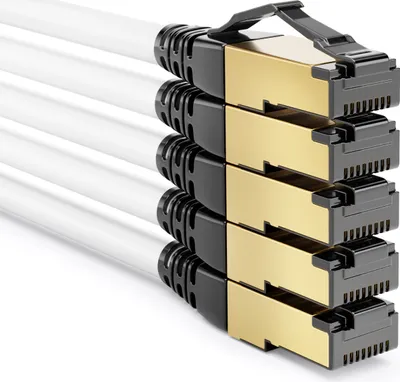 Produktbild von deleyCON 5x 0,5m CAT8.1 Patchkabel Netzwerkkabel Datenkabel S/FTP PIMF 2000 MHz 40 Gbit RJ45 LAN DSL Kabel CAT.8 Ethernet Kabel RJ45 Stecker - Weiß