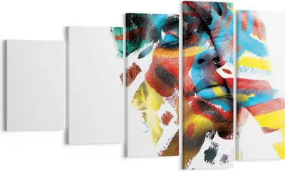 Produktbild von Bild auf Leinwand - Leinwandbild - 5 Teile - Gemalt Gesicht Modern - 100x60cm - Wand Bild - Wanddeko - Wandbilder - Leinwanddruck - Bilder - Wanddekoration - Leinwand bilder - Wandbild - EG100x60-4622