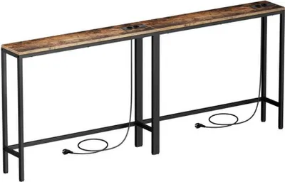 Produktbild von Vintage Braun Smalle Consoletafel mit Steckdosen und USB-Anschlüssen für kleine Räume