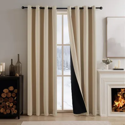 Image de Rideaux thermiques, lot de 2, dimensions : 220 cm de hauteur x 140 cm de largeur, couleur beige