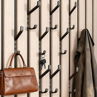Produktbild von Haken für Akustikpaneele – 10 Kleiderhaken, Zubehör für Akustikpaneele, Kleiderhaken für Wandpaneele ohne Bohren, Metallwandhaken, schwarz, robustes Zubehör für Kleiderschrank, Mäntel, Hüte, Set mit Akustikwandhaken