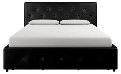 Produktbild von DHP Furniture Dakota Bett mit Stauraum, schwarzes PU, Kingsize, 215 x 164 x 97cm