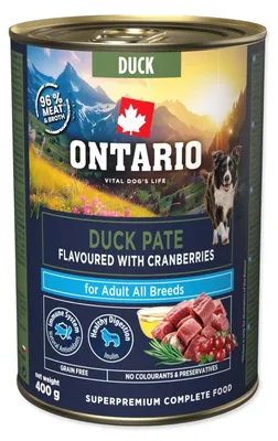 Imagen del producto de Conserva Ontario para perros adultos, paté de pato con sabor a arándanos, 400g