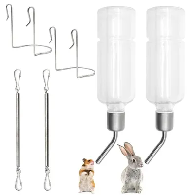 Imagen del producto de Bebedero para conejo - 350 ml - Set de 2 unidades - Con soporte - Acero inoxidable